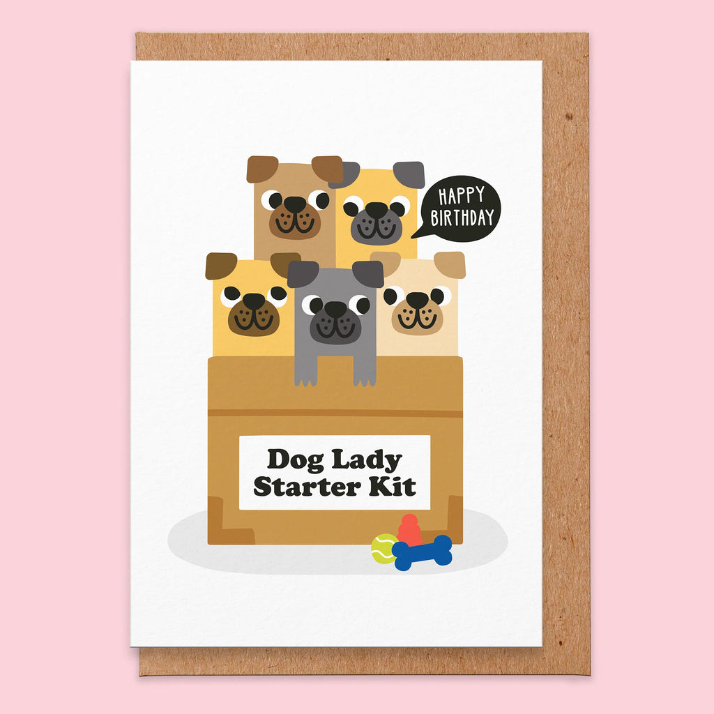 Studio Boketto Grußkarte Studio Boketto "Dog Lady Starter Kit" | Klappkarte in A6 aus 350g/m² Papier, Recycling Umschlag
