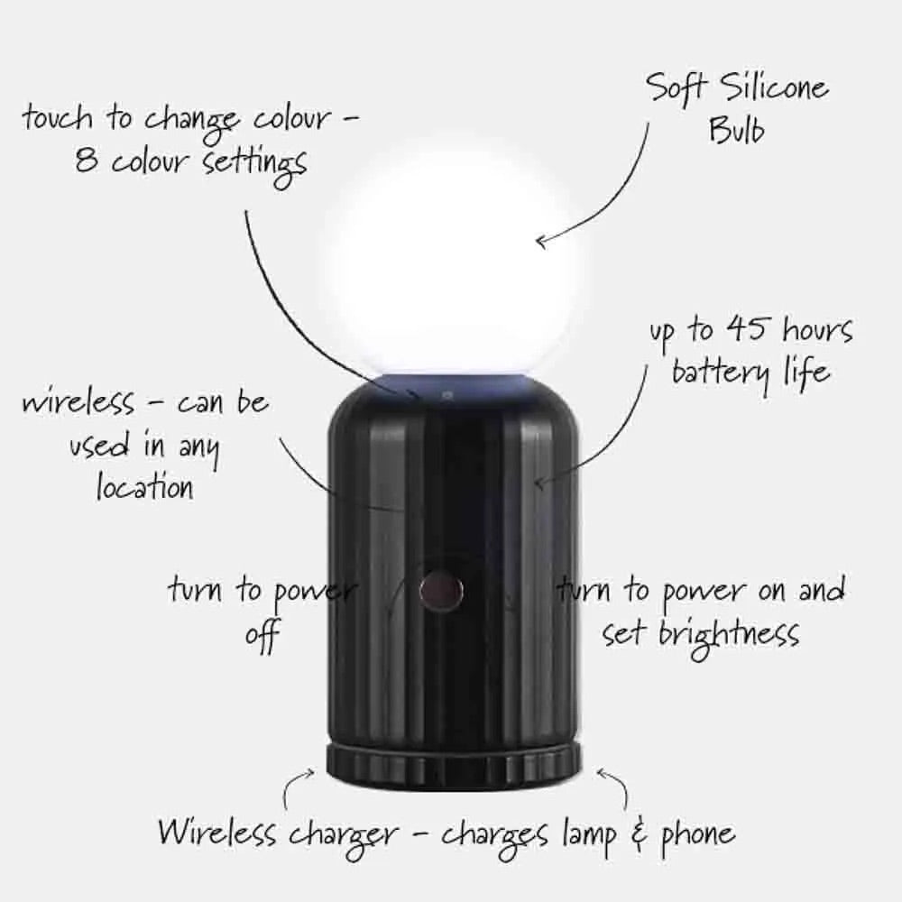 Lund London "Original Lamp" von Lund London in Black | kabellos mit Farbwechsel & integriertem Wireless Charger für Handys