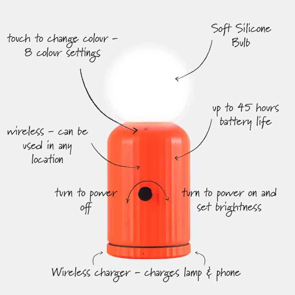 Lund London "Original Lamp" von Lund London in Coral | kabellos mit Farbwechsel & integriertem Wireless Charger für Handys