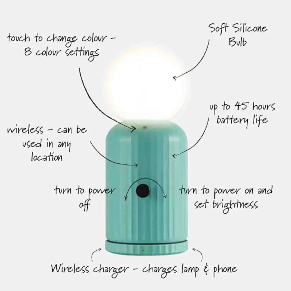 Lund London "Original Lamp" von Lund London in Mint | kabellos mit Farbwechsel & integriertem Wireless Charger für Handys