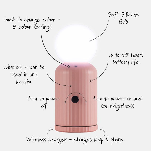 Lund London "Original Lamp" von Lund London in Pink | kabellos mit Farbwechsel & integriertem Wireless Charger für Handys