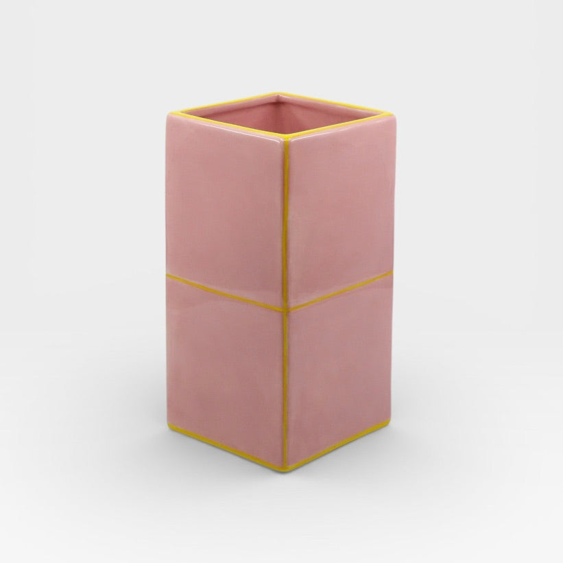 Table Machine Vase “Double Tile” Pink & Yellow | Modernes Statement | Table Machine