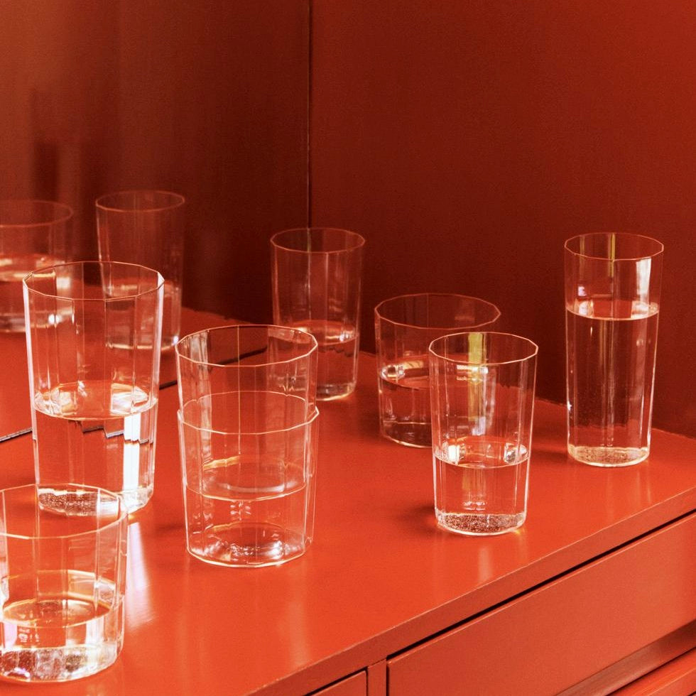 HAY Glas „Angle Glass Wide 7,5 cm“ | 4er Set | Breit & besonders | HAY