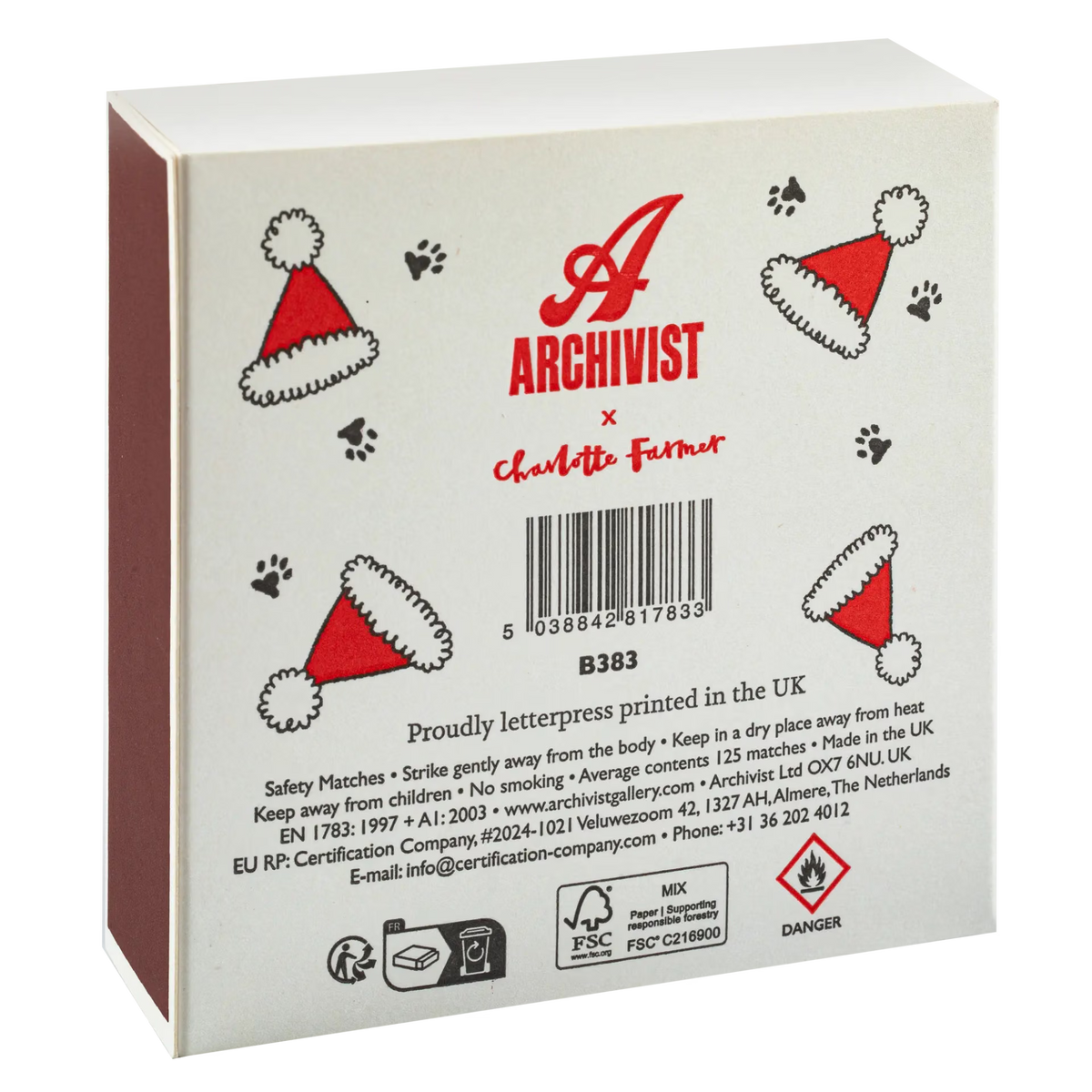 Archivist Lange Streichhölzer „Festive Tiger“ | in Square Matchbox | Archivist