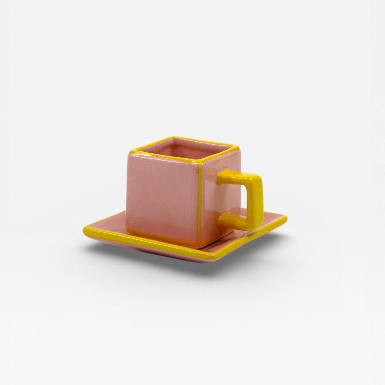 Table Machine Tassen “Coffee Cup Tile” 2 Stk. Pink & Yellow | 2er-Set | Table Machine