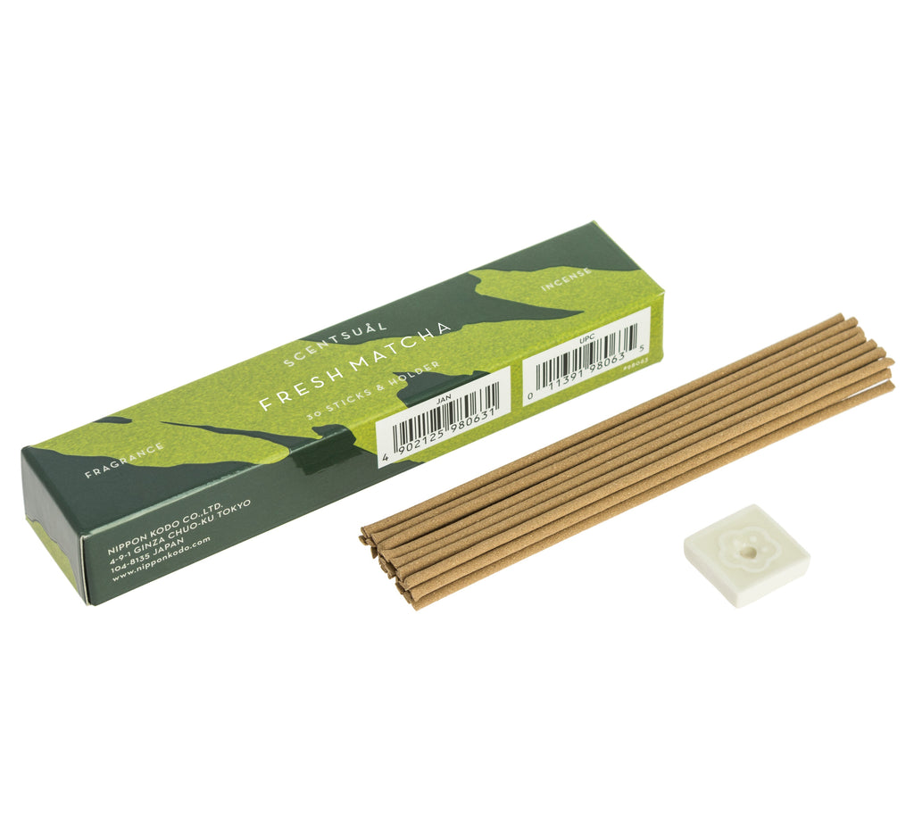 Nippon Kodo Räucherstäbe Scentsual Incense inkl. Halterung Fresh Match Green Tea
