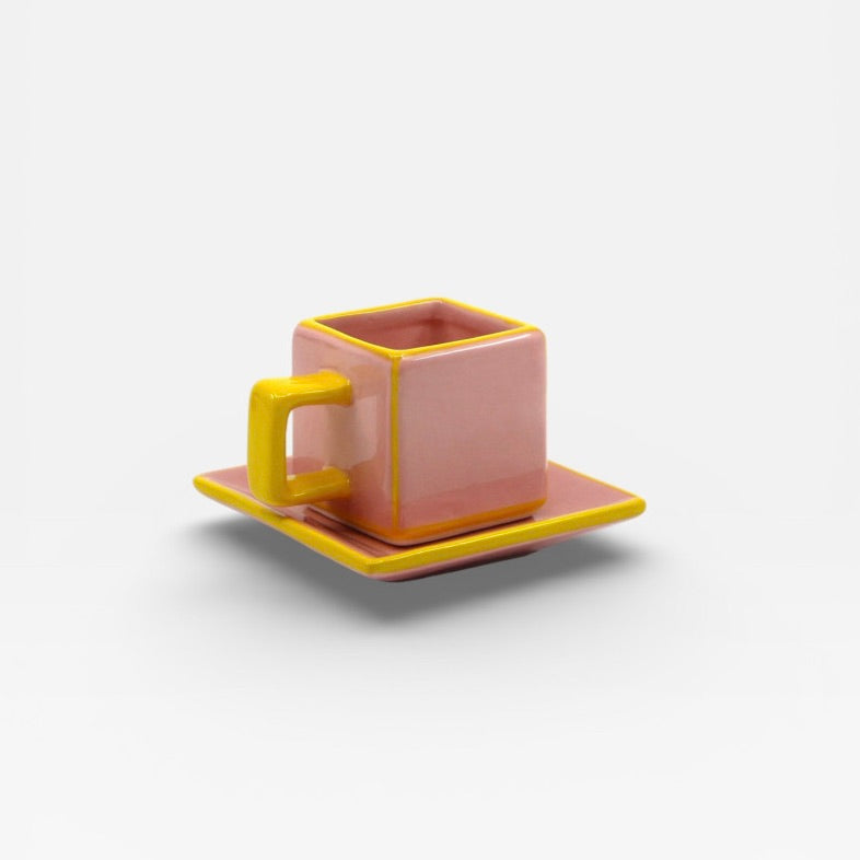 Table Machine Tassen “Coffee Cup Tile” 2 Stk. Pink & Yellow | 2er-Set | Table Machine