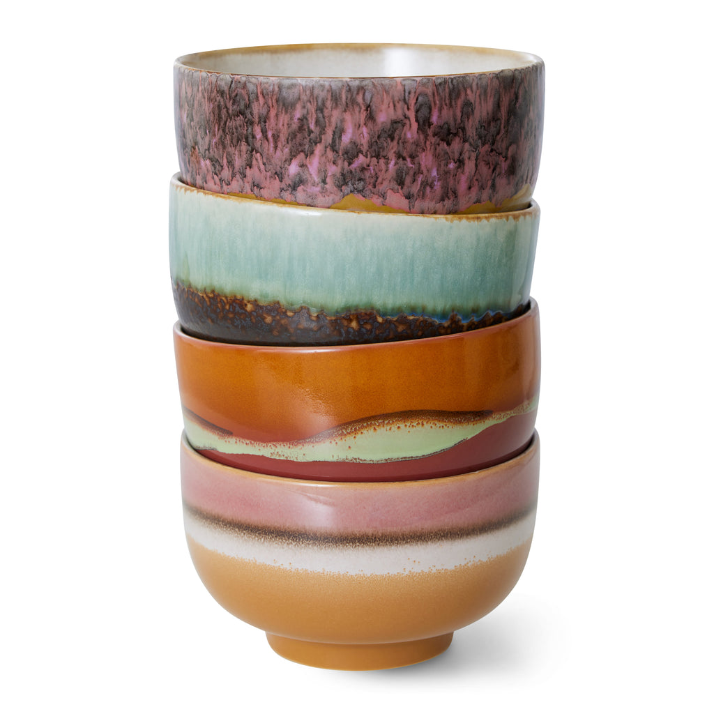 HKliving 4er Set Noodle Bowls HKliving "70s Ceramics Geyser" | 13,5cm Schalen aus Keramik im Retro-Design