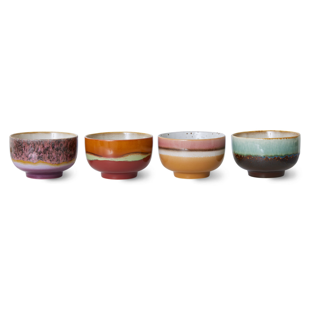 HKliving 4er Set Noodle Bowls HKliving "70s Ceramics Geyser" | 13,5cm Schalen aus Keramik im Retro-Design