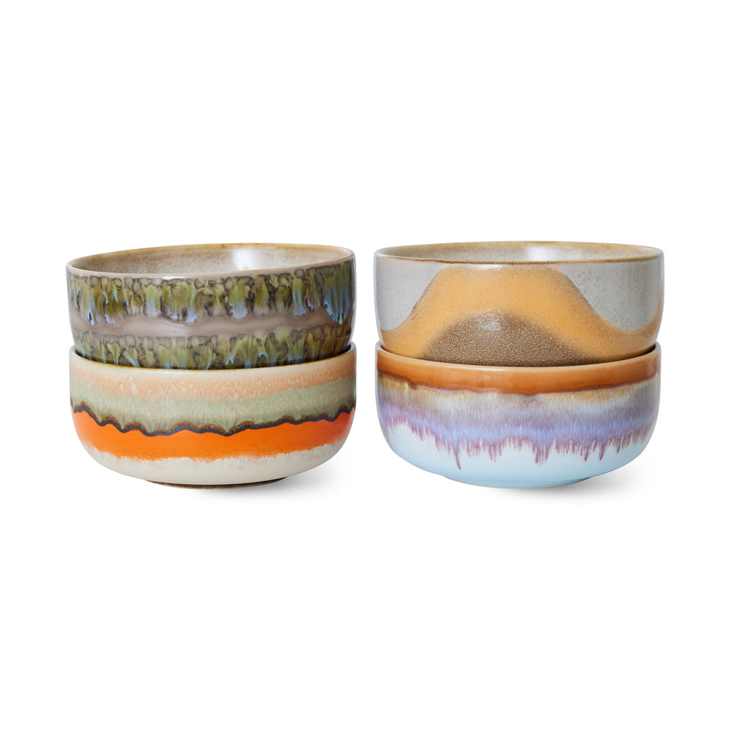 HKliving 4er Set Dessert Schalen HKliving "70s Ceramics Reef" | 12,5cm Schalen aus Keramik im Retro-Design