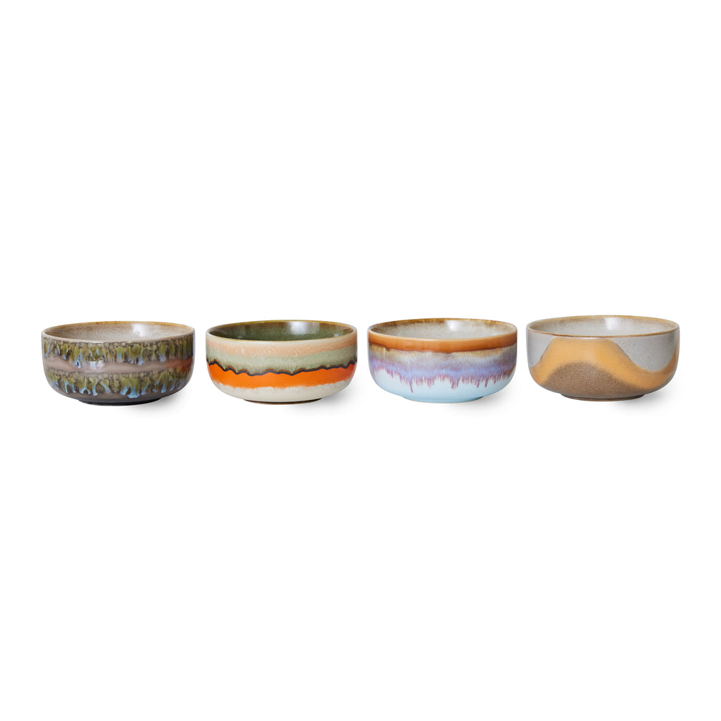 HKliving 4er Set Dessert Schalen HKliving "70s Ceramics Reef" | 12,5cm Schalen aus Keramik im Retro-Design