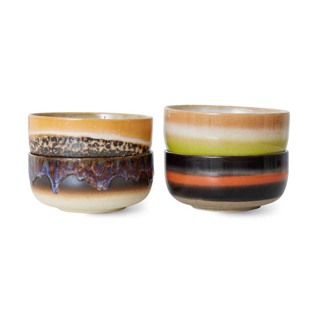 HKliving 4er Set Dessert Schalen HKliving "70s Ceramics Humus" | 12,5cm Schalen aus Keramik im Retro-Design