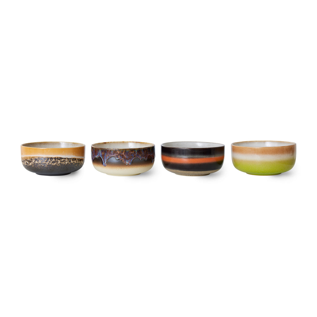 HKliving 4er Set Dessert Schalen HKliving "70s Ceramics Humus" | 12,5cm Schalen aus Keramik im Retro-Design