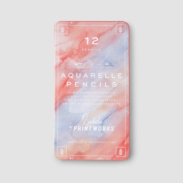 PRINTSWORKS Aquarell-Stifte (12 Stück.) von PRINTWORKS | Hochwertige Farbstifte aus Lindenholz für kreative Köpfe