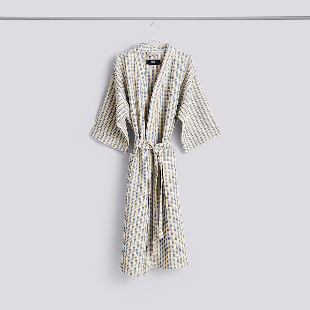 HAY Bademantel „Waffle Bathrobe Stripe Dusty Blue“ | Soft Comfort | HAY