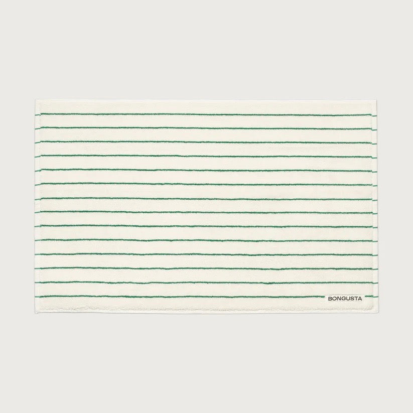 BONGUSTA Badematte BONGUSTA “Pure White & Grass” | 50x80cm Baumwolle | Zeitlos & Frisch