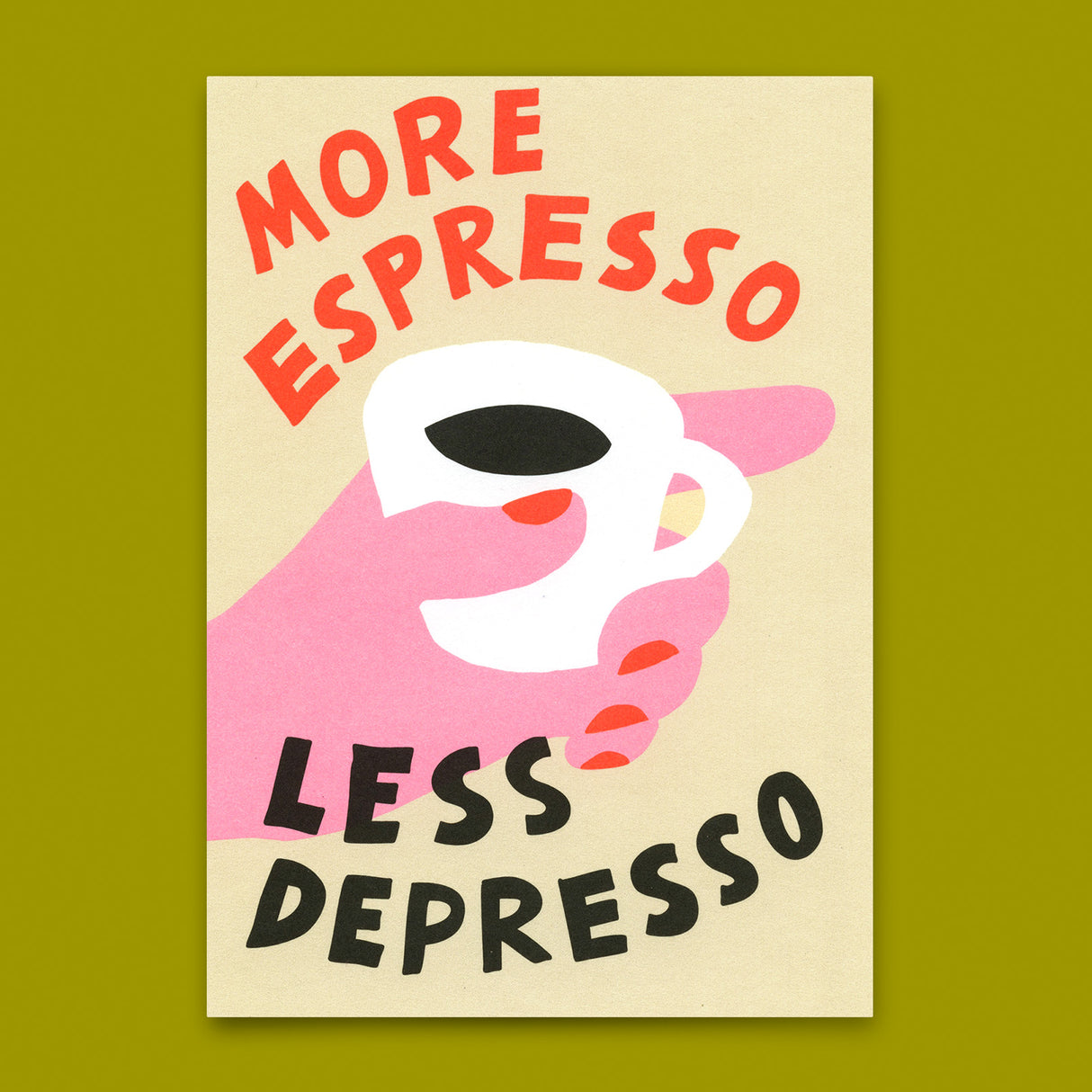 Deli Cards Postkarte "More Espresso Hand" | Lustige Karte mit Spruch