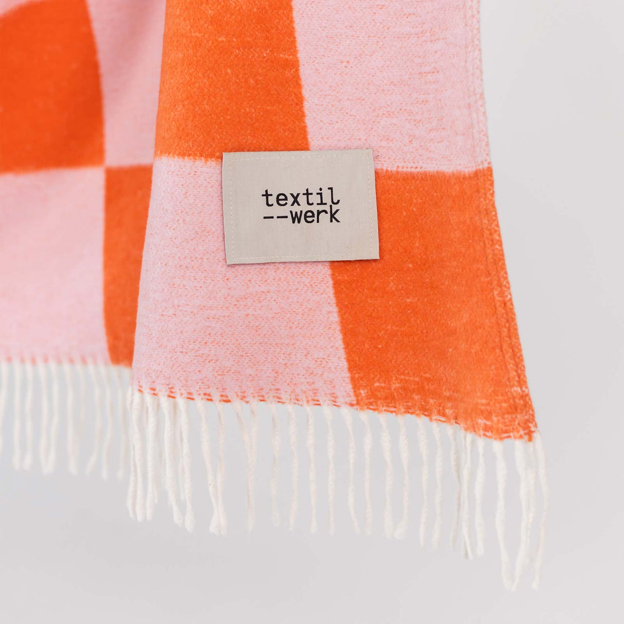 Textilwerk Decke „Checks Orange + Rosa“ 150x200cm | Farbige Decke | Textilwerk