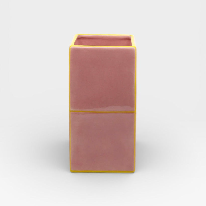Table Machine Vase “Double Tile” Pink & Yellow | Modernes Statement | Table Machine