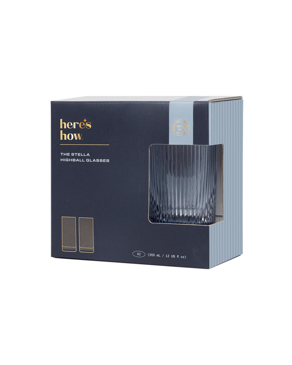 Here's How Gläser-Set „Highball Blue“ (2 Stk.) | Klar geformtes Trinkglas | Here’s How