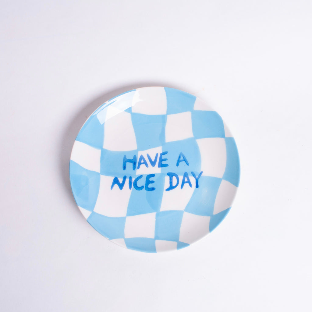 Qué Rico Keramik Dessertteller Qué Rico "Have a nice Day" | Blau Handgefertigt