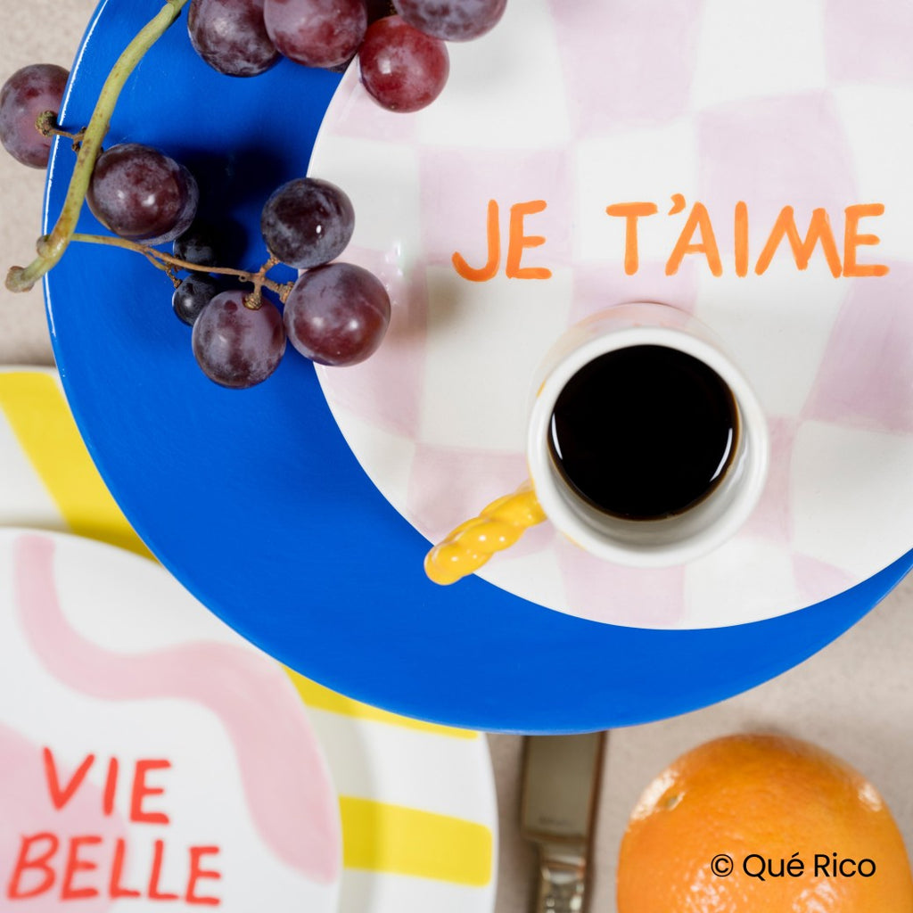 Qué Rico Keramik Dessertteller Qué Rico "Je T'aime" | Lila Handgefertigt