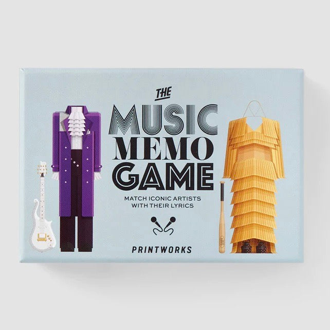 PRINTSWORKS MEMO-Spiel "Music" von PRINTWORKS | Teste dein Musikwissen, indem du ikonische Künstler anhand ihrer Kostüme und Texte aus ihren bekanntesten Songs identifizierst