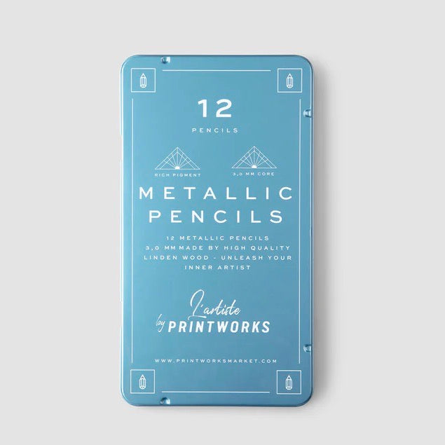 PRINTSWORKS Metallic-Stifte (12 Stück.) von PRINTWORKS | Hochwertige Farbstifte aus Lindenholz für kreative Köpfe