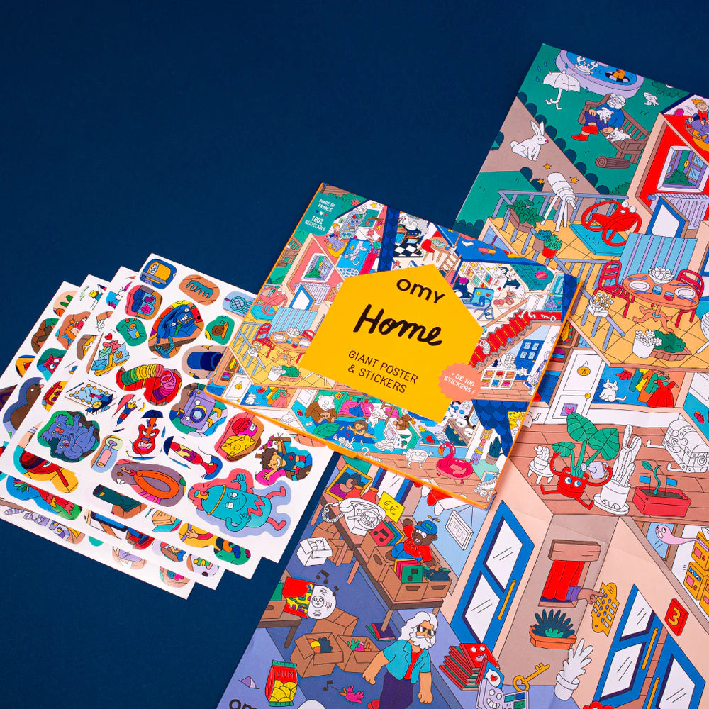 OMY Poster + 100 Sticker "Home" | OMY | Riesiges Such- und Finde-Abenteuer für Kinder