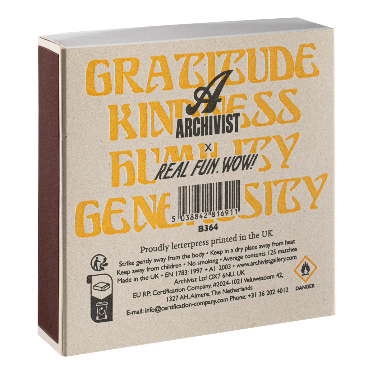 Archivist Lange Streichhölzer „Gratitude and Kindness“ | in Square Matchbox | Archivist