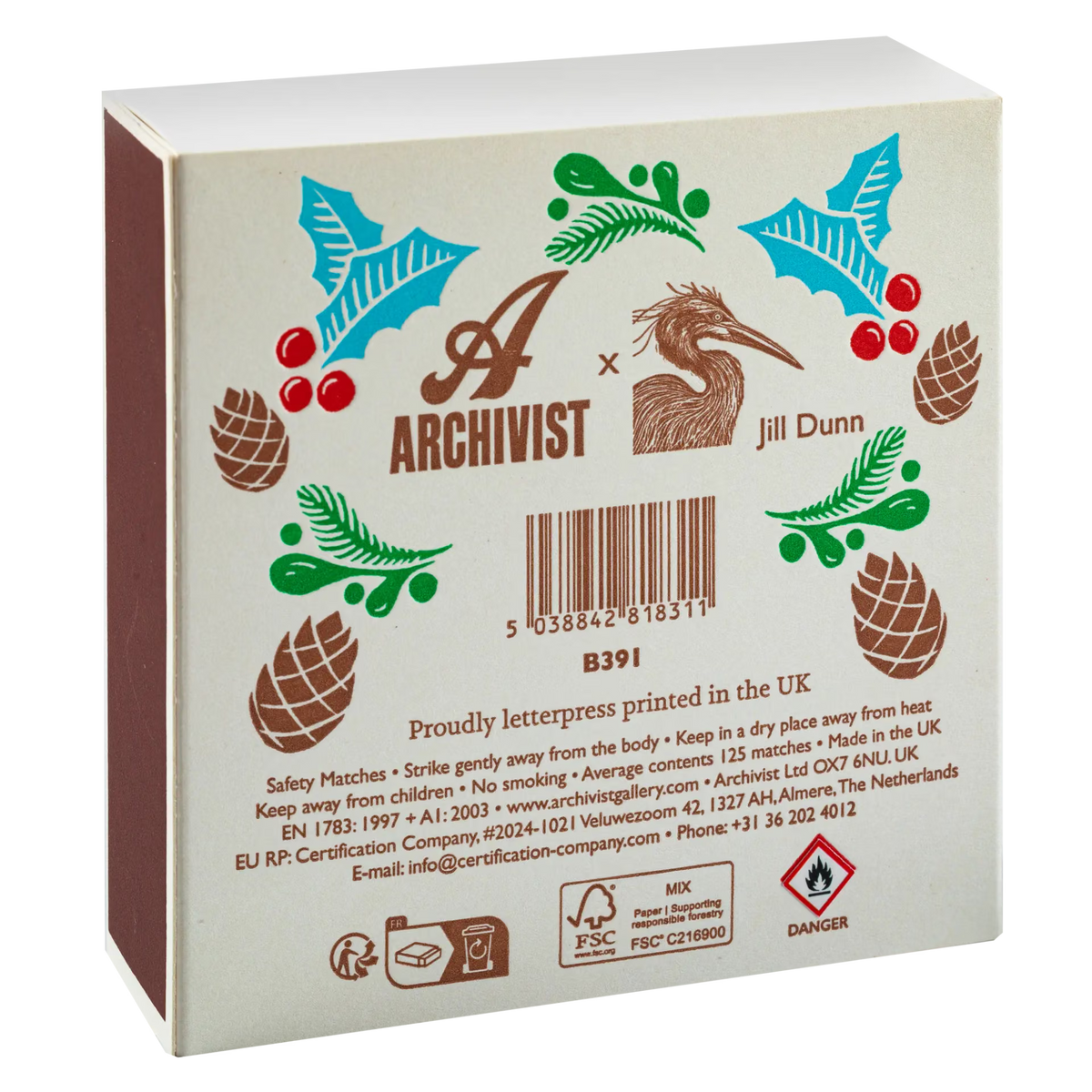 Archivist Lange Streichhölzer „Holly Jolly Wreath“ | in Square Matchbox | Archivist