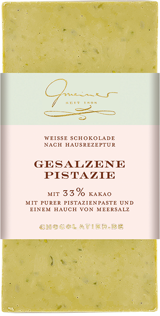 Confiserie Gmeiner Schokkolade "Gesalzene Pistazie" | weiße Schokolade trifft Pistazie
