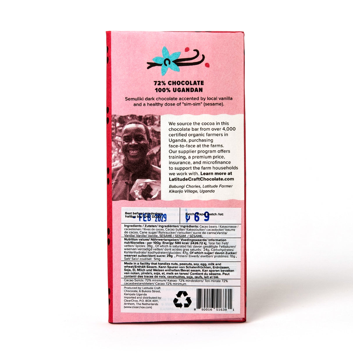 Schokolade „Vanille Sesam 72%“ 70g | Dunkle Schokolade | Latitude