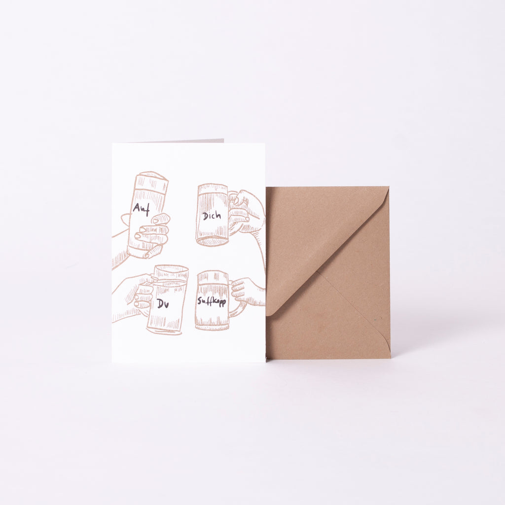 Superjuju Grußkarte "Auf dich du Suffkopp" von Superjuju | Din-A6 Klappkarte mit passendem Umschlag