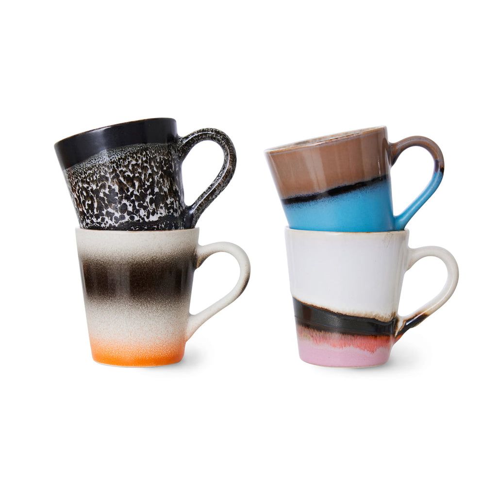 HKliving Espresso Tasse HKliving "70s Ceramics Funky" | 4 Stück | 80ml Steingut-Tasse im Retro-Design