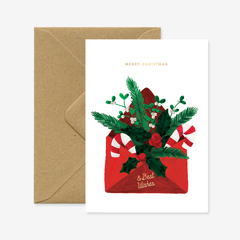 CLAIRE LEINA Grußkarte Claire Leina "Merry Christmas & Best Wishes" | A6 Klappkarten mit Recycling-Umschlag aus Frankreich
