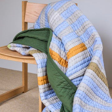 Hübsch Tagesdecke „Twist Block Dark Green/Multicolour“ | 260 × 260 cm | Hübsch