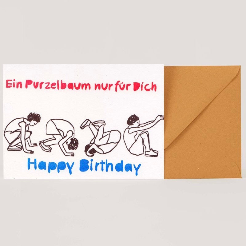 Superjuju Grußkarte "Happy Birthday Purzelbaum" von Superjuju | Din-A6 Klappkarte mit passendem Umschlag