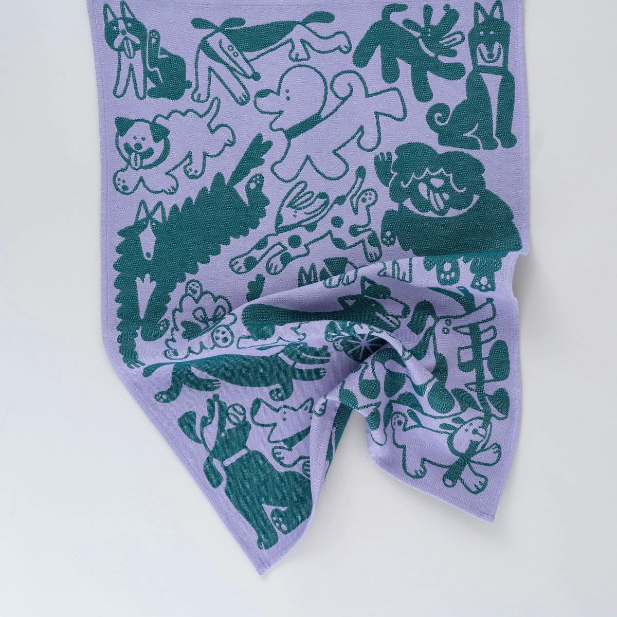WRAP Küchentuch "Dogs Day Out" in Lilac/Green von WRAP aus London | Niedliche Hunde-Motive für die Küche