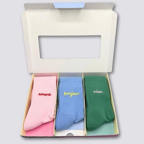 NO BAD DAYS CLUB Socken “Amore, Bonjour, Ciao” | 3er-Set Love & Dolce Vita | NO BAD DAYS CLUB