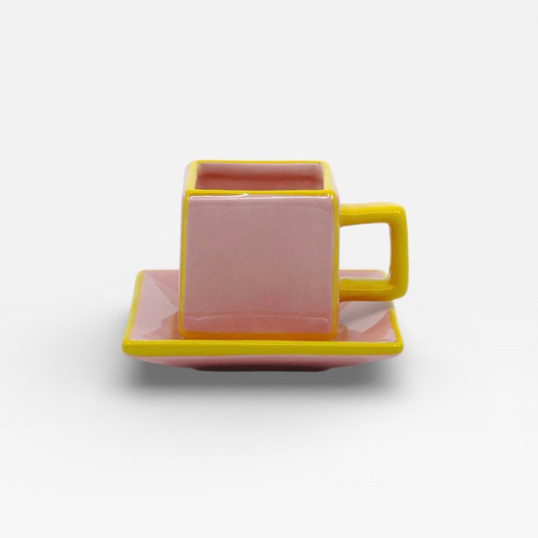 Table Machine Tassen “Coffee Cup Tile” 2 Stk. Pink & Yellow | 2er-Set | Table Machine