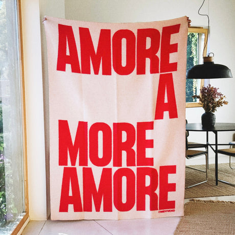navucko Decke “Amore” Weiß/Rot 130 x 200 cm | 100% Wolle | navucko