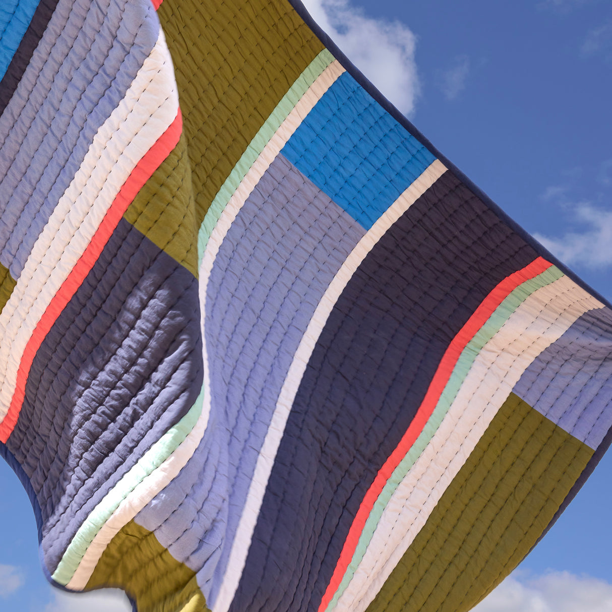 Hübsch Decke/Überwurf „Pavillon Block Blau Multifarben“ | 140 × 200 cm | Hübsch