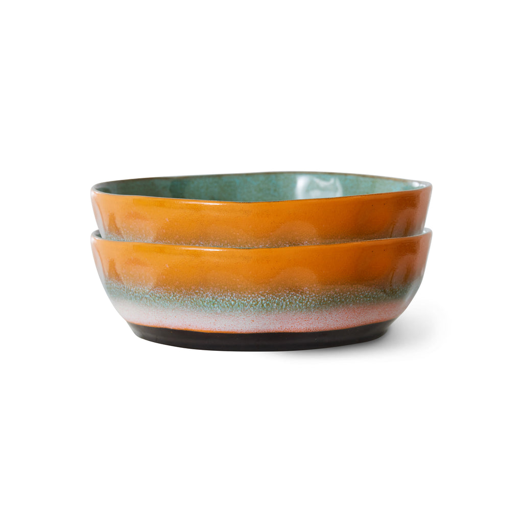 HKliving 2er Set Pasta Bowls HKliving "70s Ceramics Golden Hour" | 19,5cm Schalen aus Keramik im Retro-Design