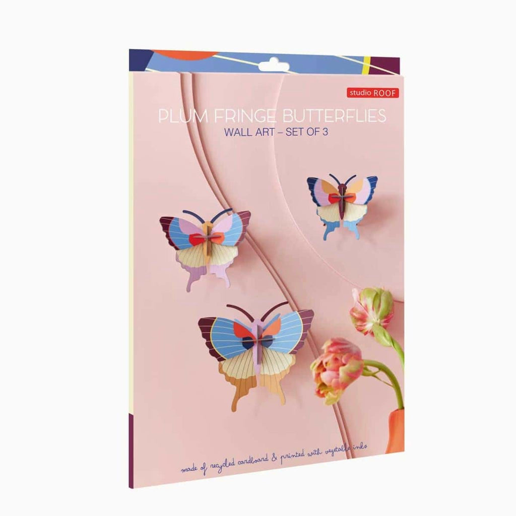 studio ROOF Wanddeko „Plum Fringe Butterflies (3er Set)“ Studio ROOF | Bunte Schmetterlinge für Wanddekoration