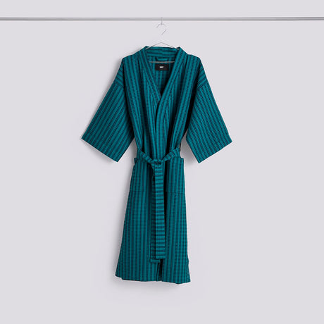 HAY Bademantel „Waffle Bathrobe Stripe Petrol Blue“ | Cozy Look | HAY