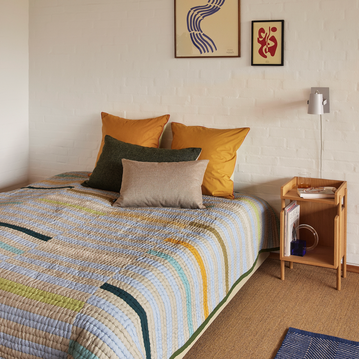 Hübsch Tagesdecke „Twist Block Dark Green/Multicolour“ | 260 × 260 cm | Hübsch