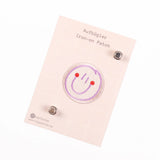 HejPatches Bügelbild „Smiley Flieder/Rot“ | Farbiger Gute-Laune-Patch | hejpatches