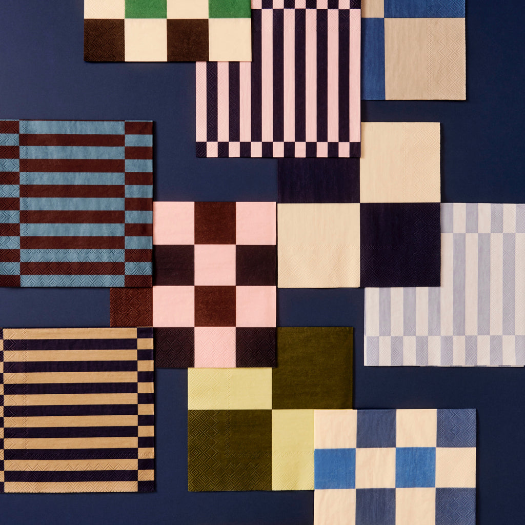 HAY Servietten „Light Pink, Bordeaux & Black M Check“ | Set mit 20 Stück | HAY