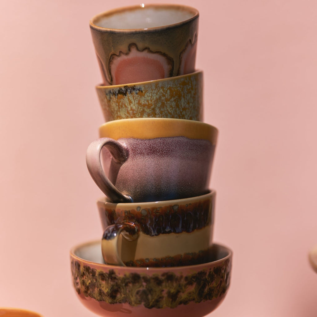 HKLiving Cappuccino Tasse HKliving "70s Cliffs" | Blau/Beige, Keramik, Retro, Handgefertigt